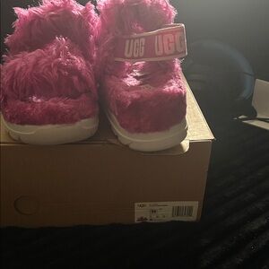 UGG Kids Hot Pink Fuzzy Slide Sandals